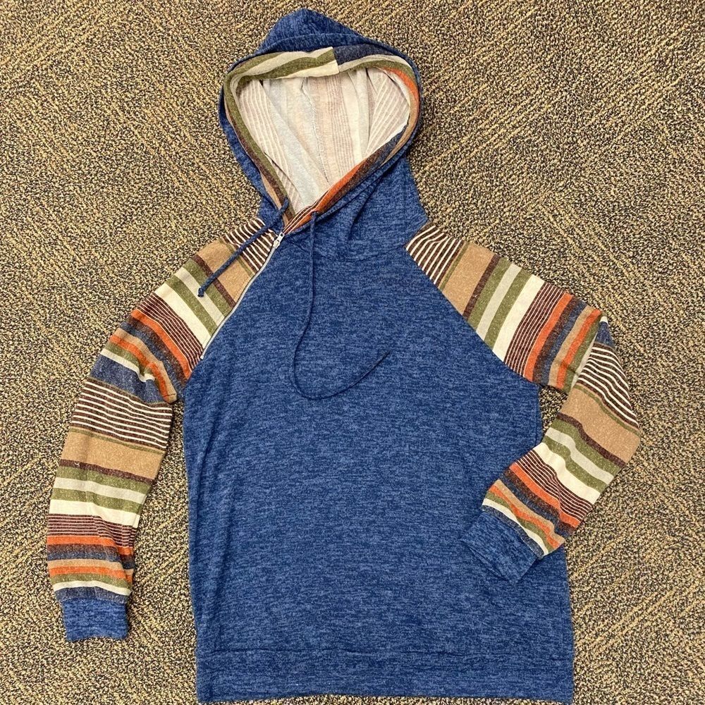 MY Story blue and stripes soft knit hoodie tunic top